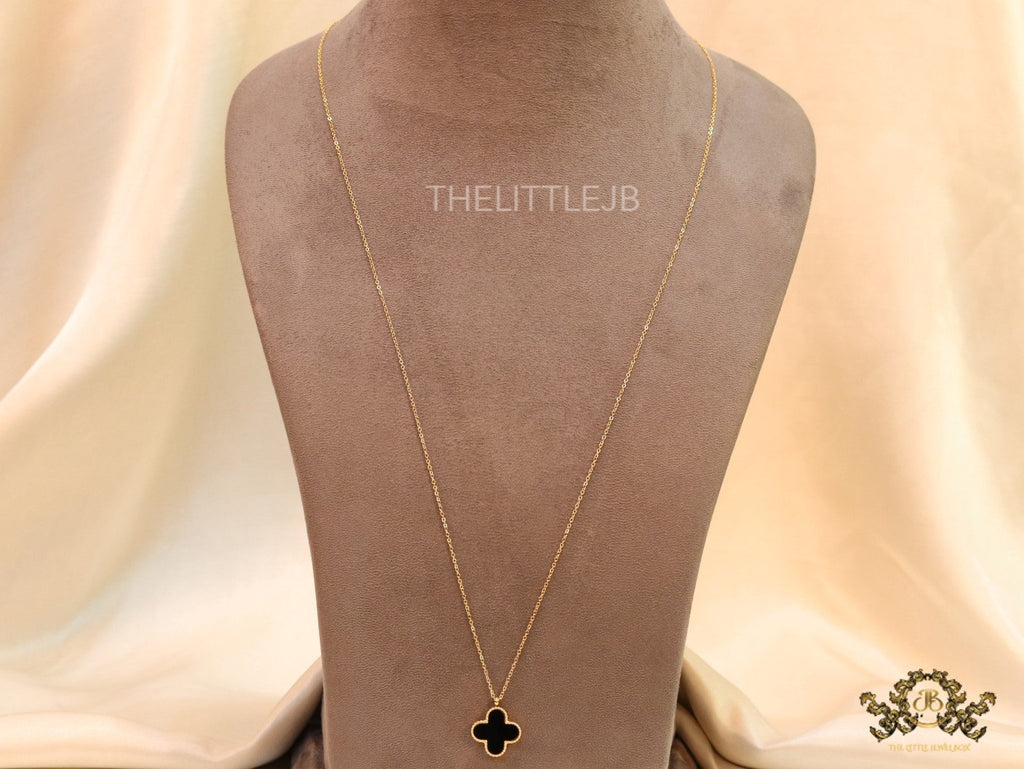 Gold plated chain with black onyx clover pendant