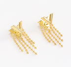Alphabet v stud with dangles in gold finish