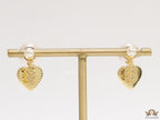 Golden heart earrings with detachable pearl bomber and alphabet tops