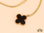 Gold plated chain with black onyx clover pendant