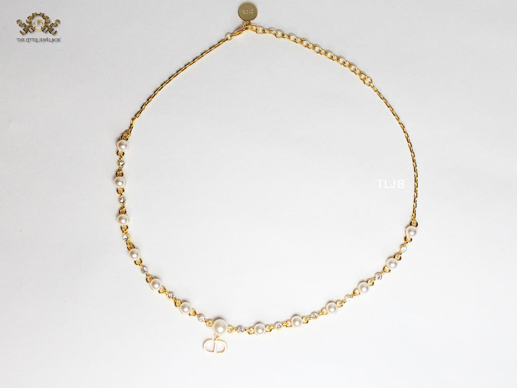 Alphabet CD Pearl Studded Chain in Gold
