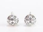 Alphabet L and V black embossed round small earring in silver finish