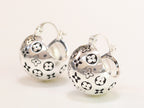 Alphabet L and V black embossed round small earring in silver finish