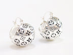 Alphabet L and V black embossed round small earring in silver finish