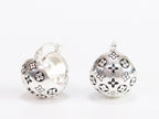 Alphabet L and V black embossed round small earring in silver finish