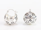 Alphabet L and V black embossed round small earring in silver finish