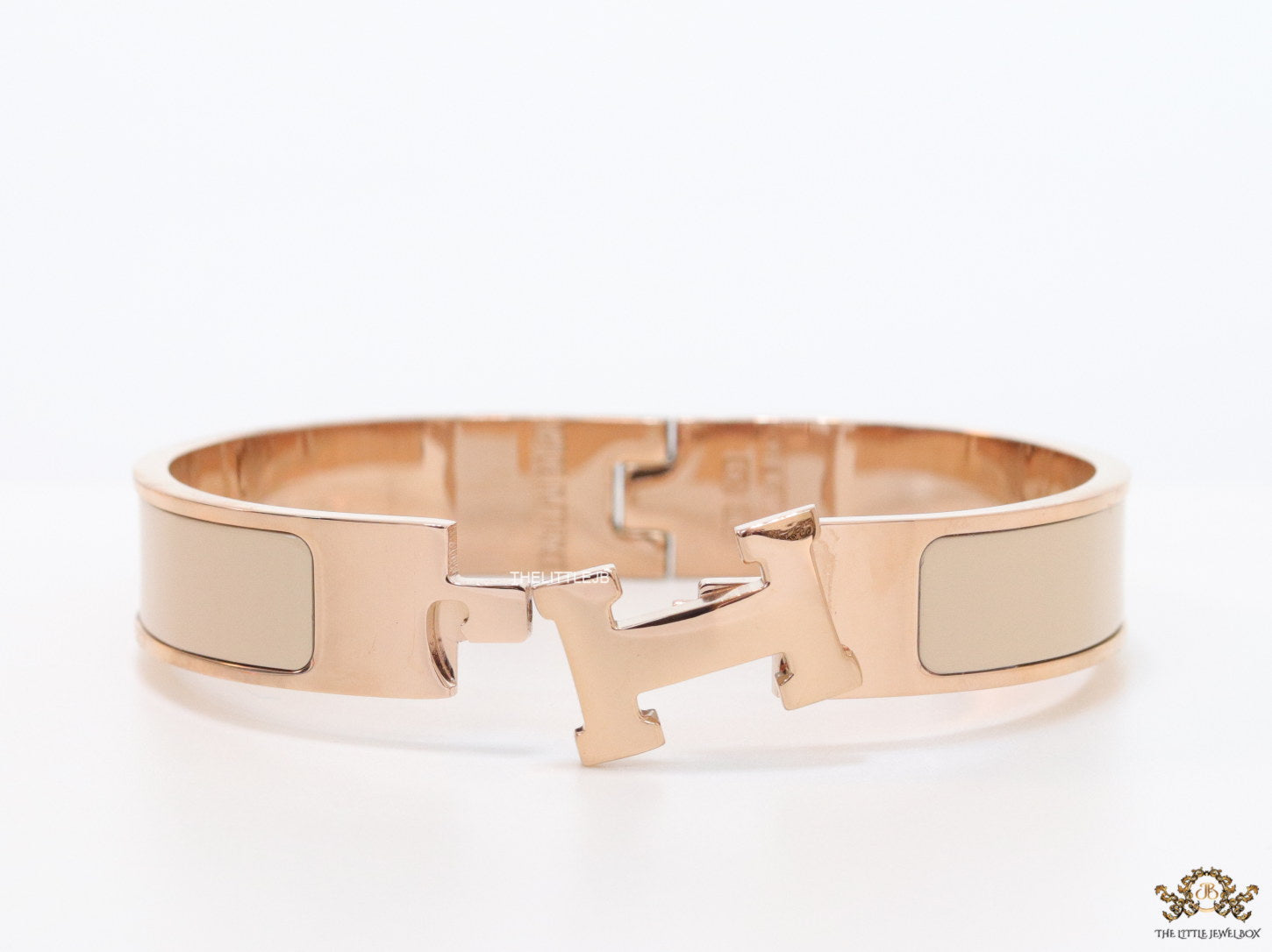 Alphabet H Beige 12 mm  Bracelet in Rose gold
