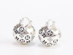 Alphabet L and V black embossed round small earring in silver finish