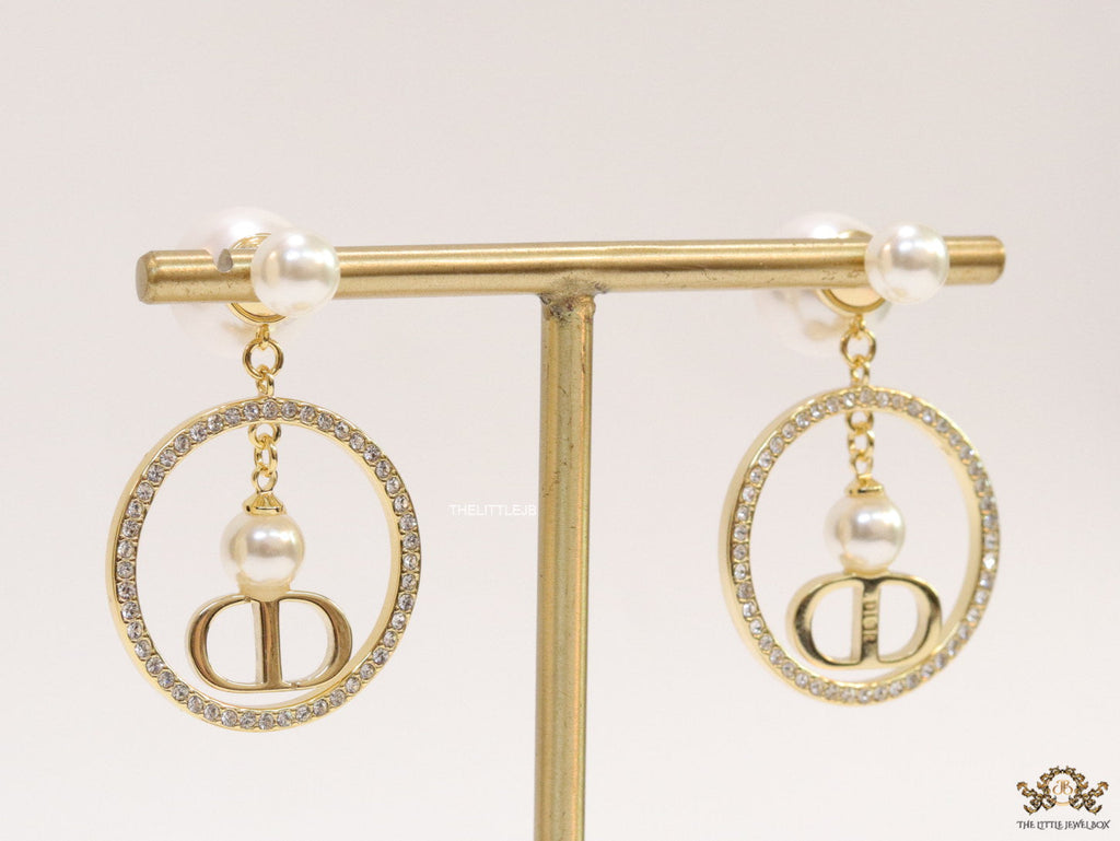 Golden cz round dangles with alphabets and pearl bomber pattern