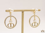 Golden cz round dangles with alphabets and pearl bomber pattern