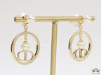 Golden cz round dangles with alphabets and pearl bomber pattern