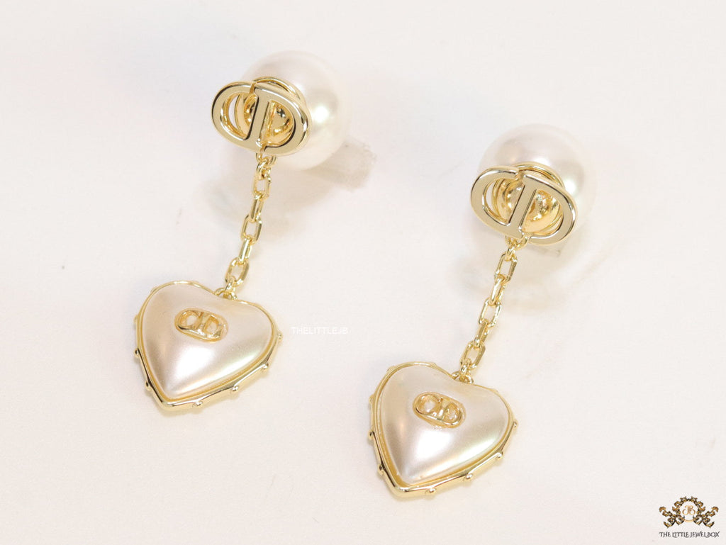 Gold plated CD and pearl top chain dangles with MOP hearts
