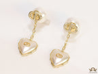 Gold plated CD and pearl top chain dangles with MOP hearts