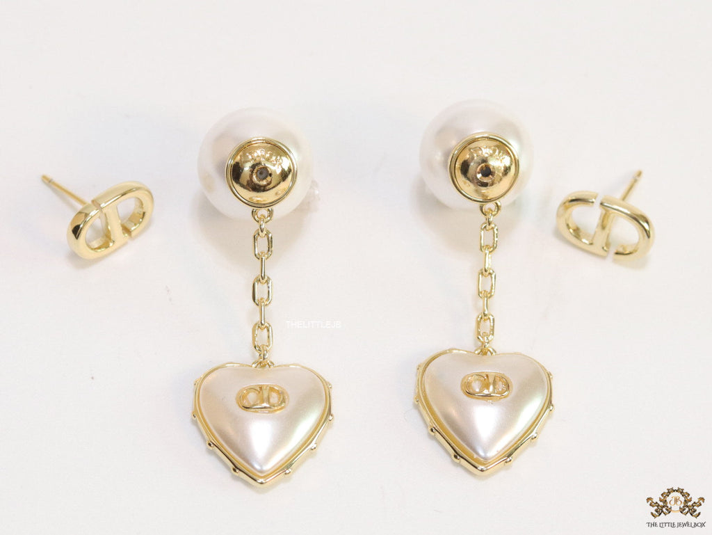 Gold plated CD and pearl top chain dangles with MOP hearts