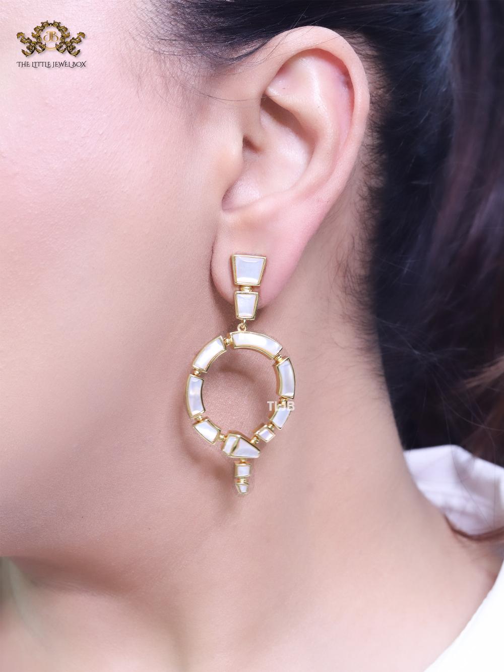 White & gold MOP statement dangles