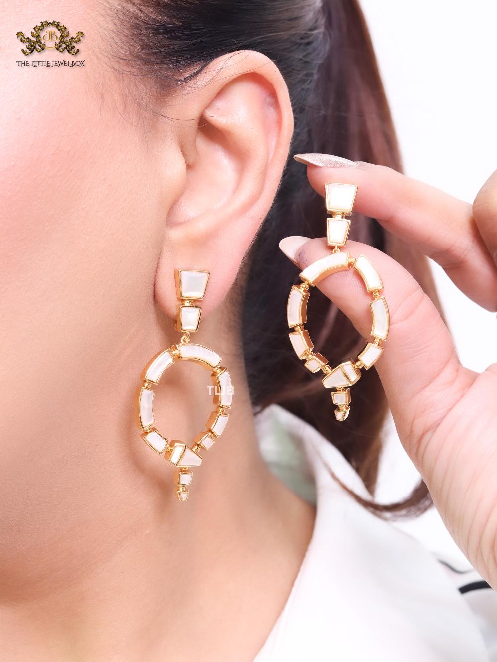 White & gold MOP statement dangles