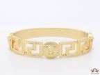 Gold plated designer bracelet with gold plated Medusa face motif