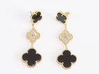 Black and gold cz long flower dangles - MOP / Clover Design