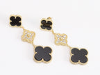 Black and gold cz long flower dangles - MOP / Clover Design