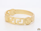 Gold plated designer bracelet with gold plated Medusa face motif
