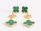 Green and gold cz long flower dangles - MOP / Clover / Malachite Design