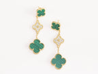 Green and gold cz long flower dangles - MOP / Clover / Malachite Design