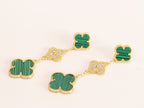 Green and gold cz long flower dangles - MOP / Clover / Malachite Design