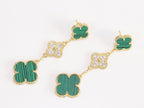 Green and gold cz long flower dangles - MOP / Clover / Malachite Design