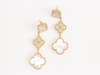 White and gold cz long flower dangles - MOP / clover Design