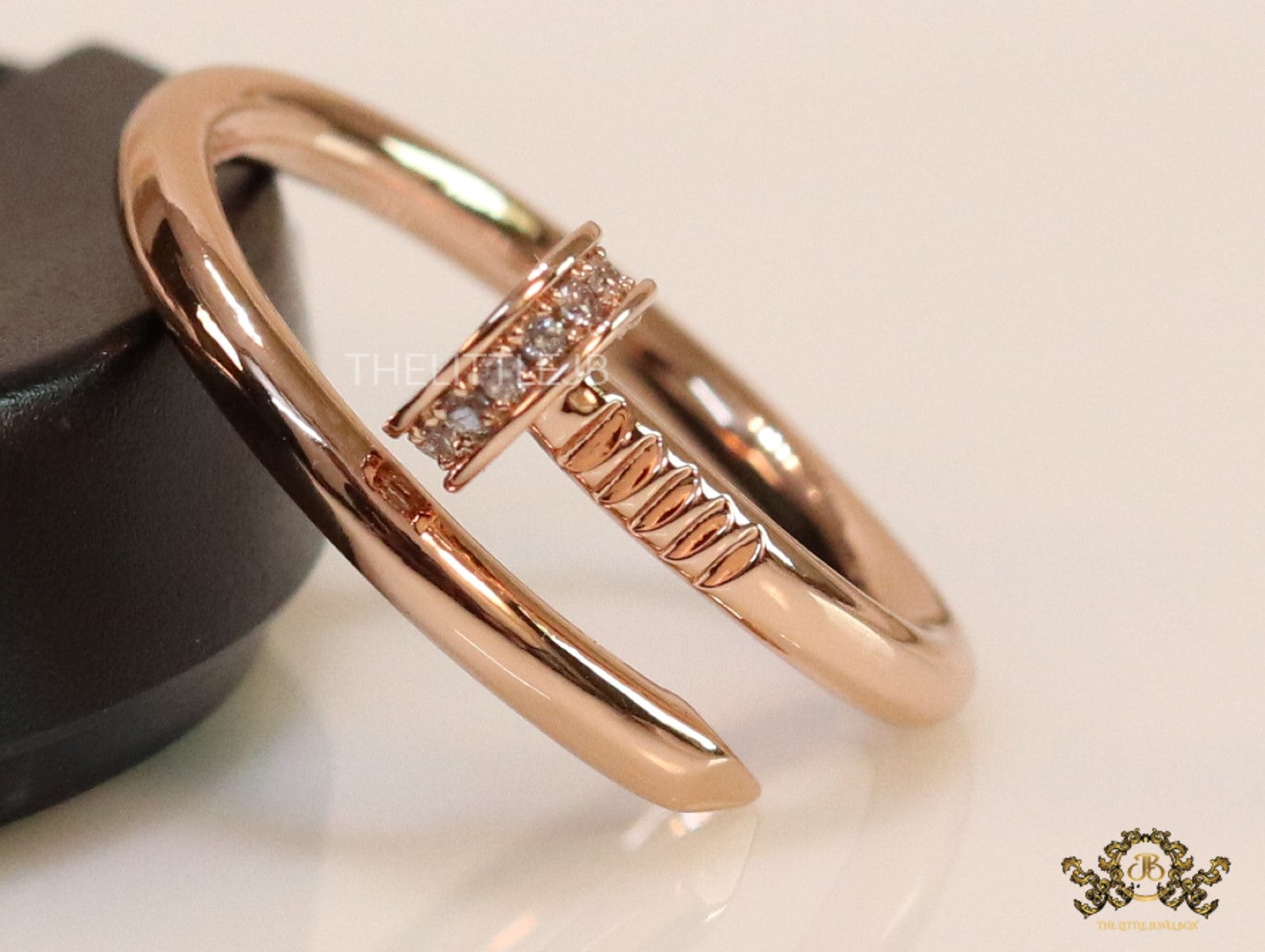 Rose gold plated cz nail ring