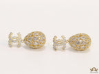 Golden twin C cz earrings with fancy cz lobe shape drops