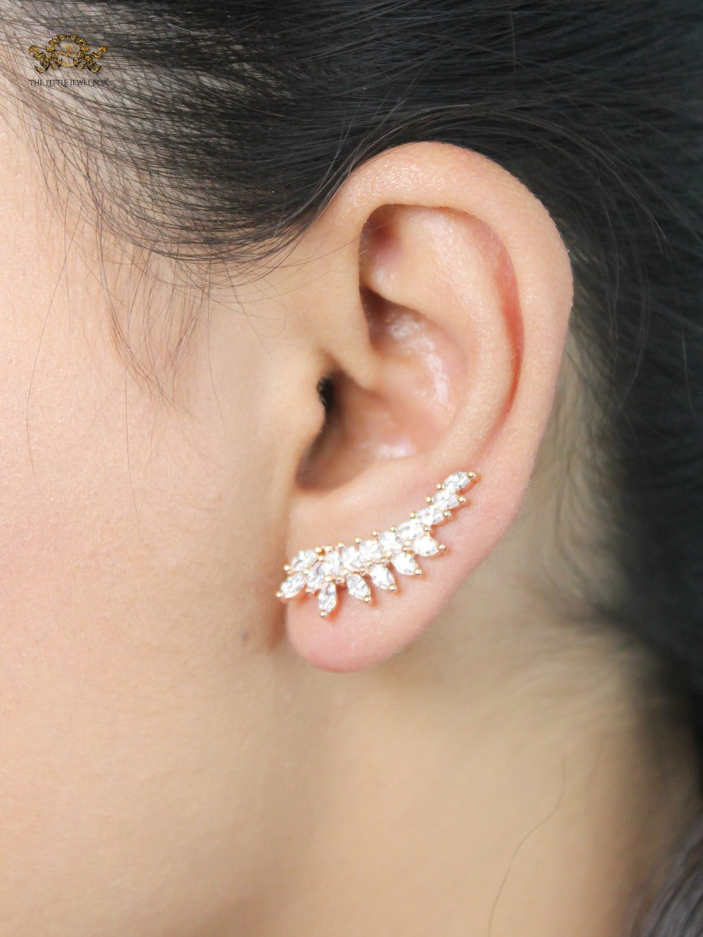 Diamond-Studded Leaf Climber Earrings in Rose Gold