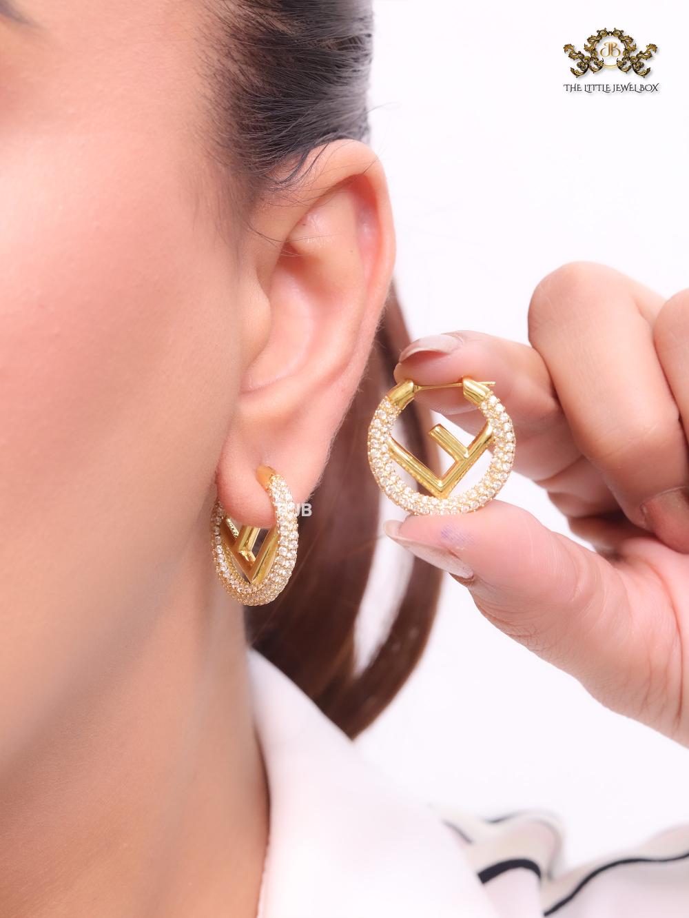 Alphabet F cz and gold hoops
