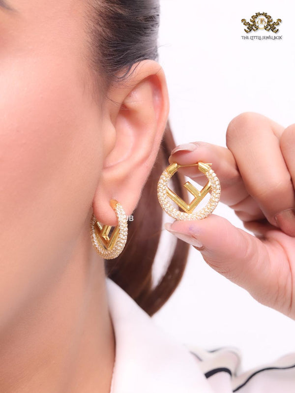 Alphabet F cz and gold hoops