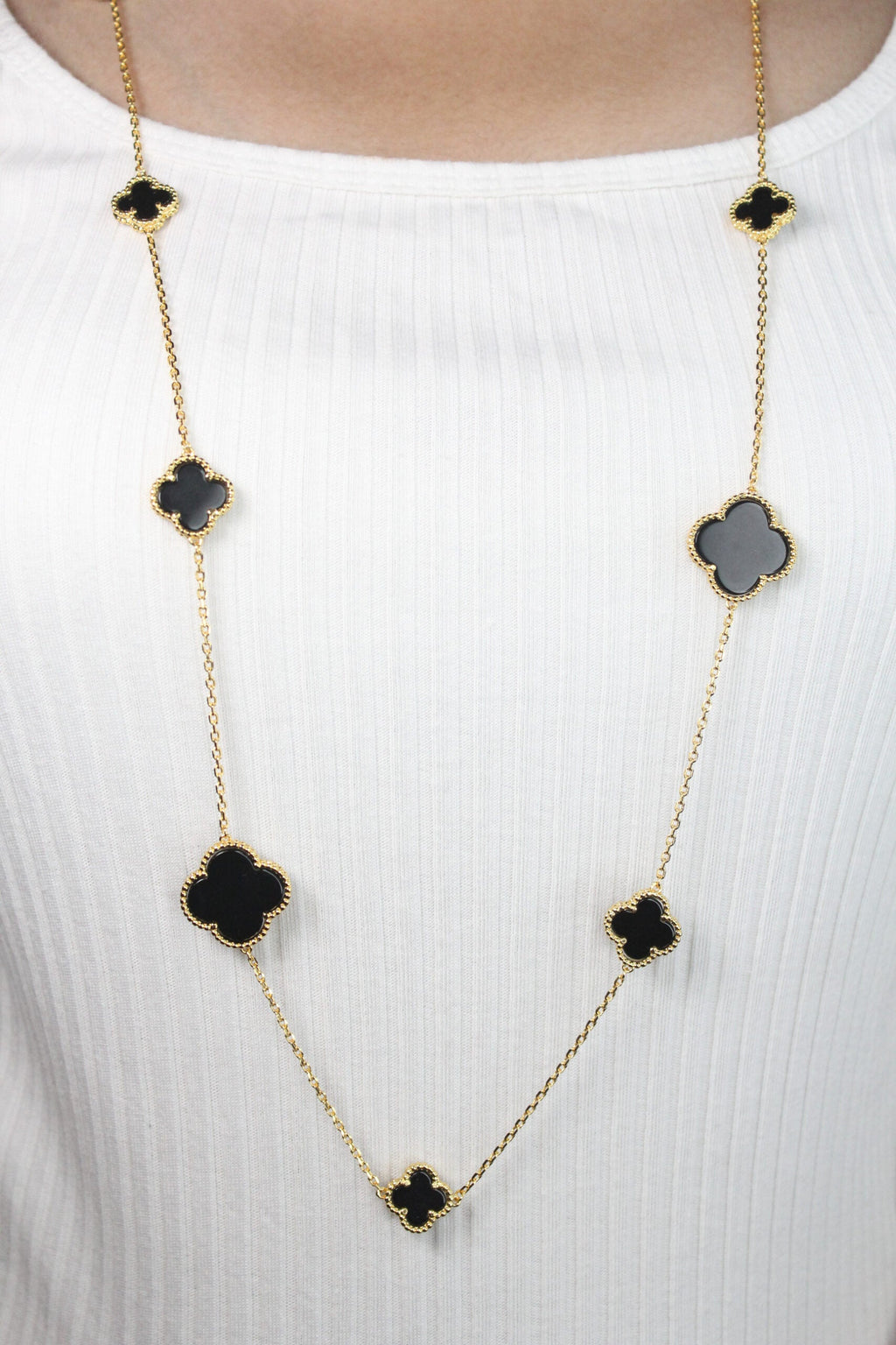 Alphabet VC Black clover long chain necklace 48 inches