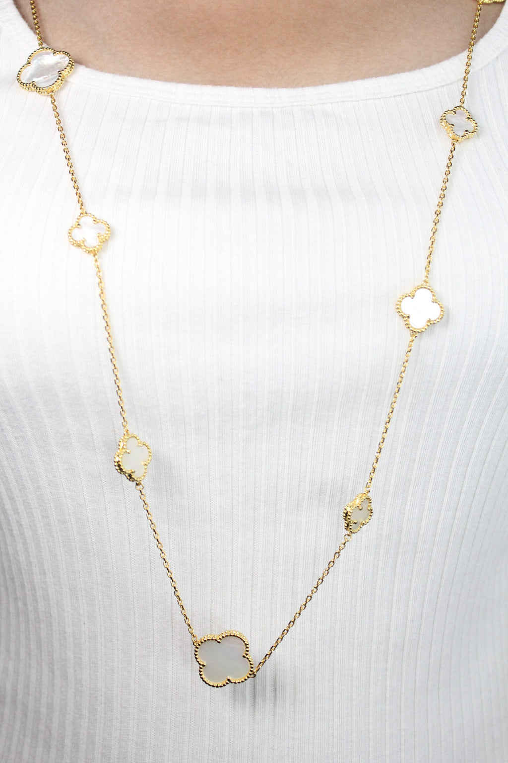 Alphabet VC White clover long chain necklace 48 inches