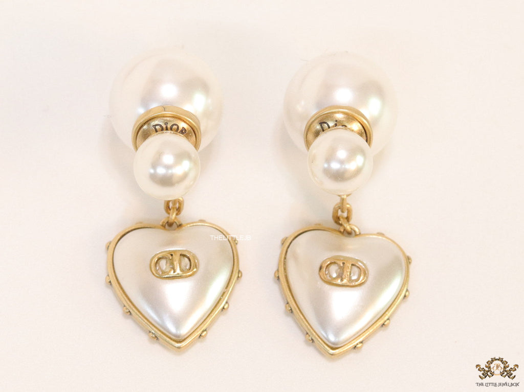 Gold plated pearl bomber earrings with MOP heart drop