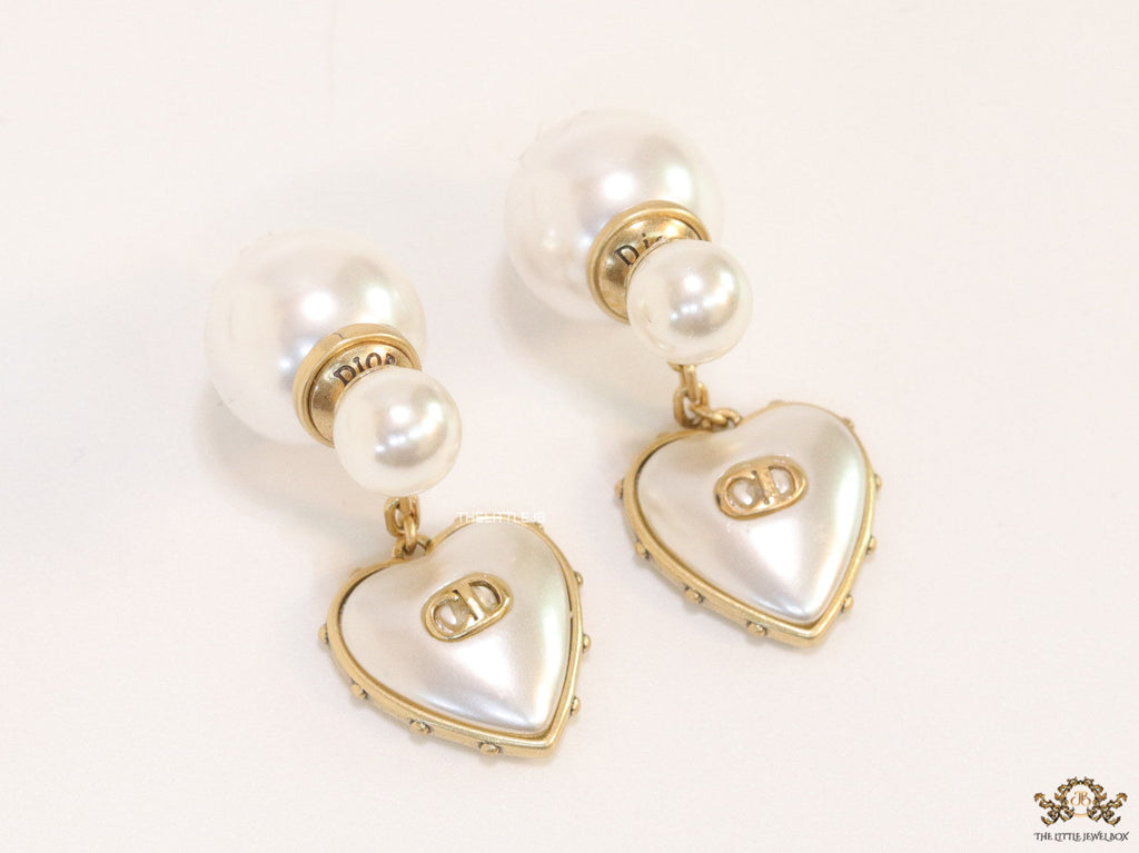 Gold plated pearl bomber earrings with MOP heart drop