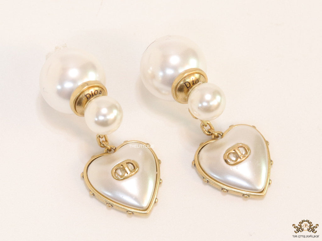 Gold plated pearl bomber earrings with MOP heart drop
