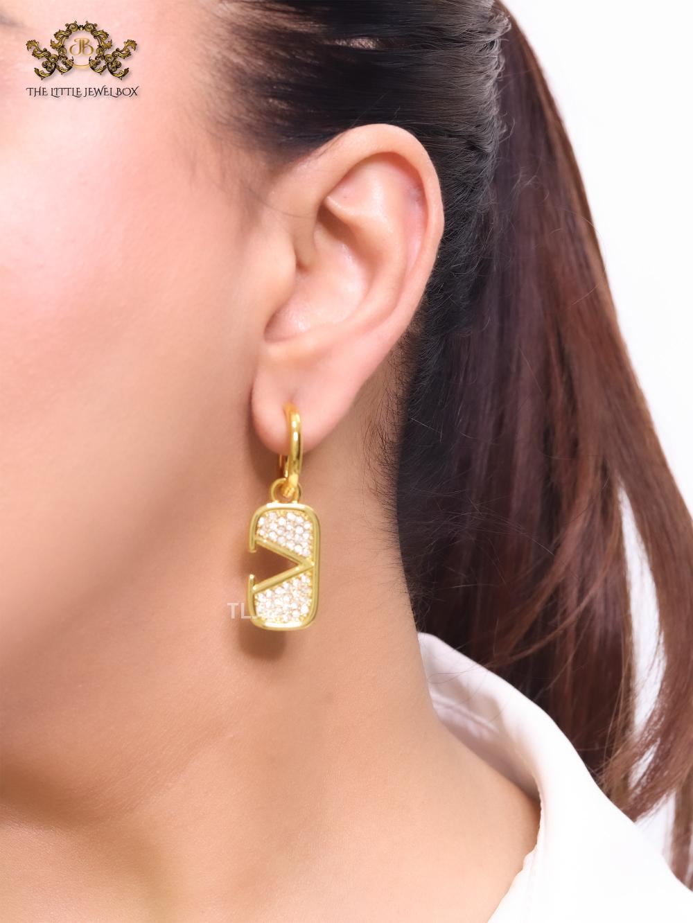 Alphabet V Cz gold dangles