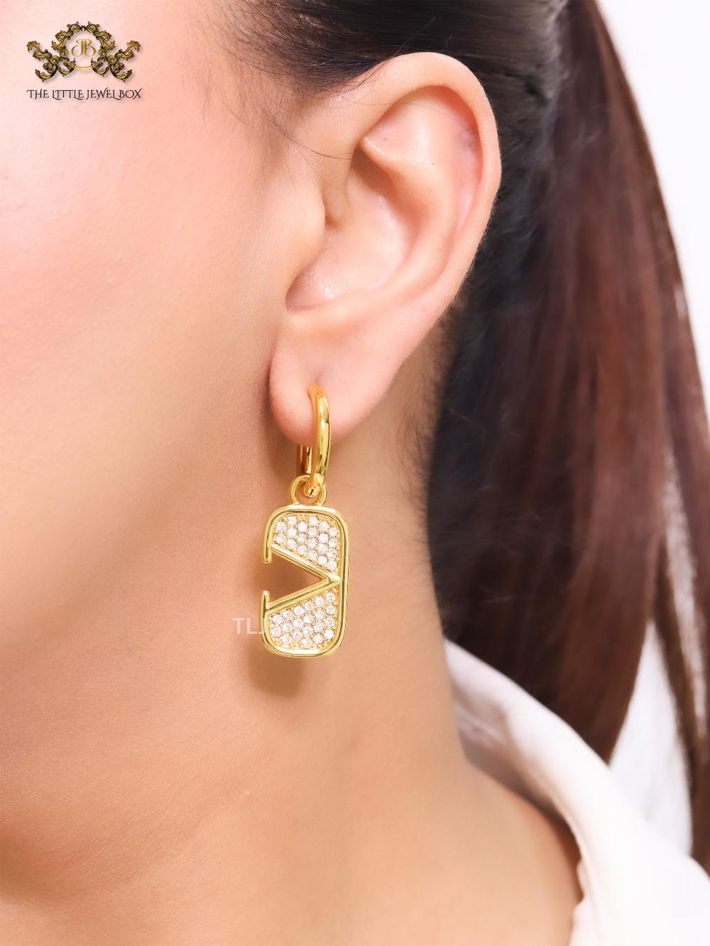 Alphabet V Cz gold dangles