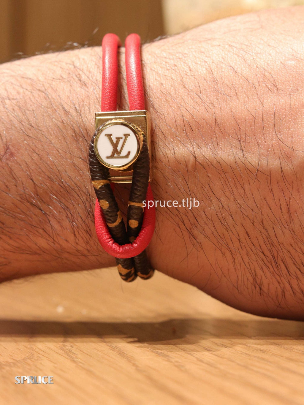 Alphabet L and V signature-red bracelet