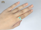 Alphabet V green malachite ring