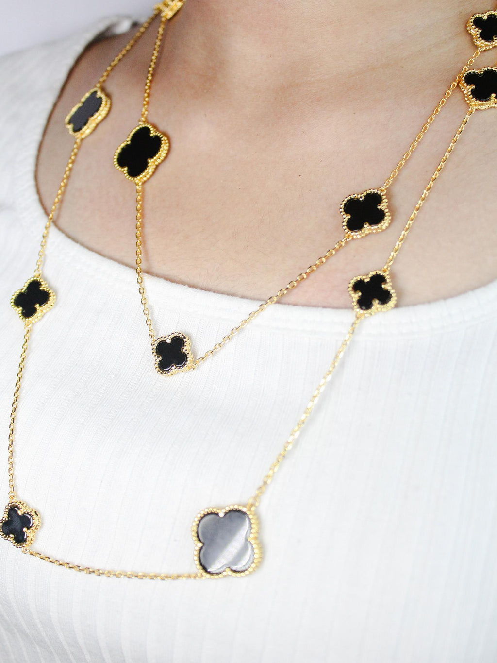 Alphabet VC Black clover long chain necklace 48 inches