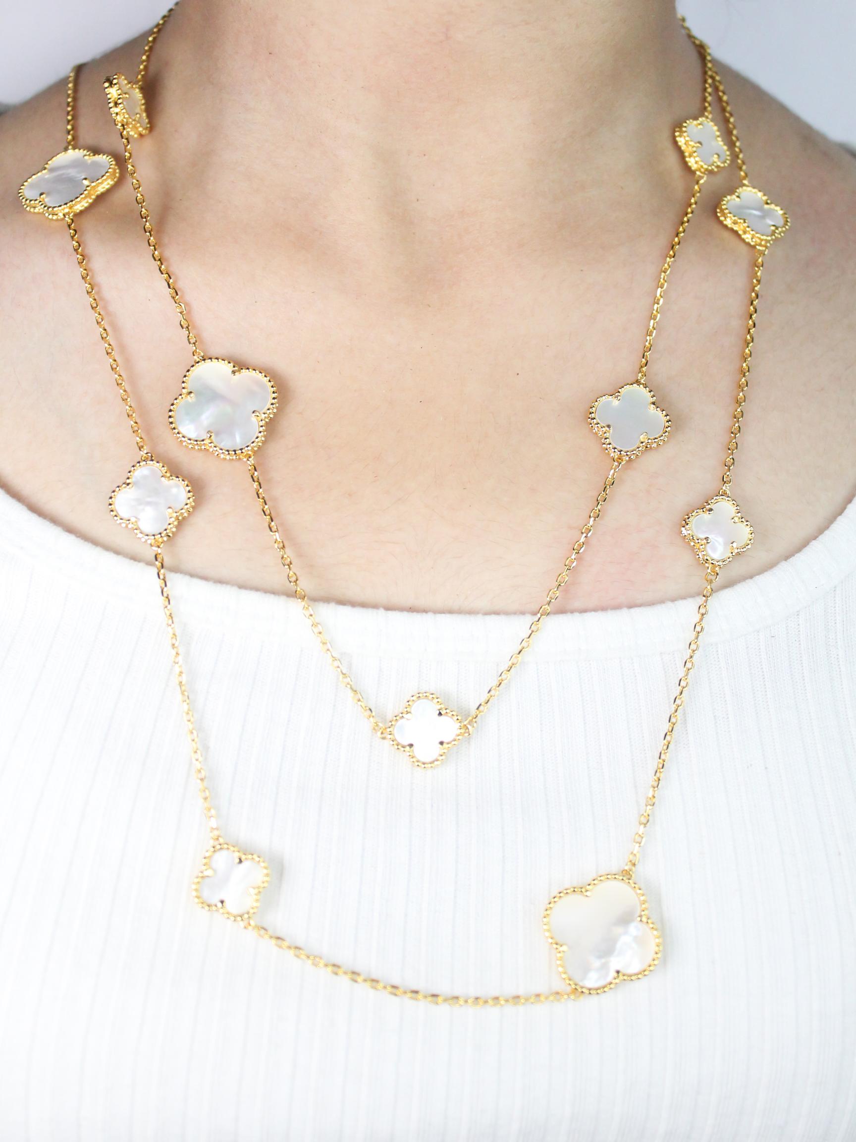 Alphabet VC White clover long chain necklace 48 inches