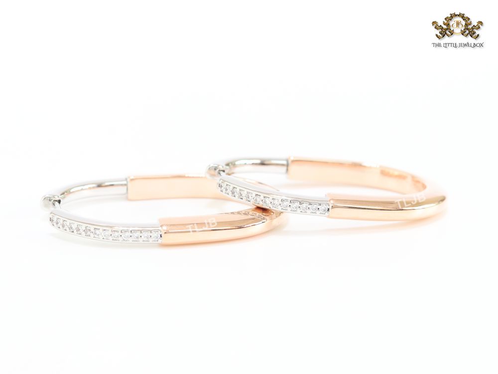 Alphabet T & Co. dual tone rose gold and cz oval hoops