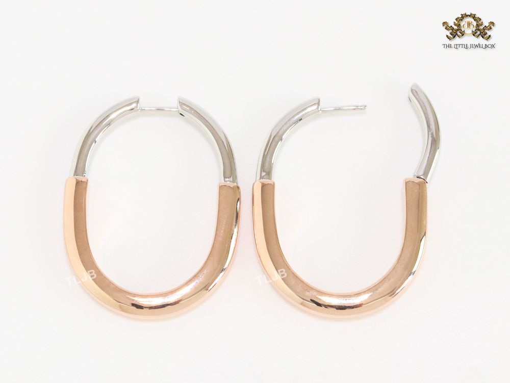 Alphabet T & Co. dual tone rose gold and cz oval hoops