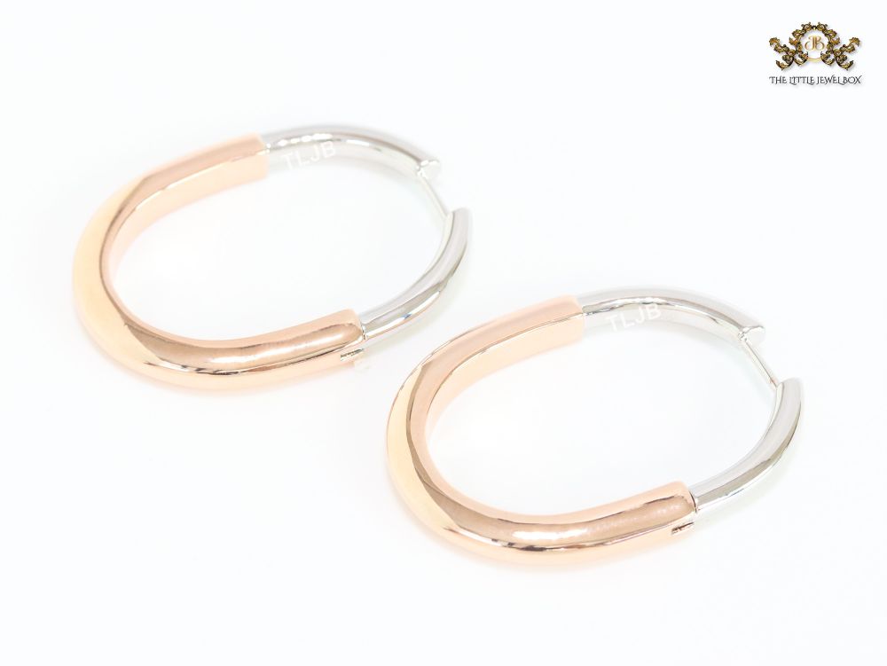 Alphabet T & Co. dual tone rose gold and cz oval hoops