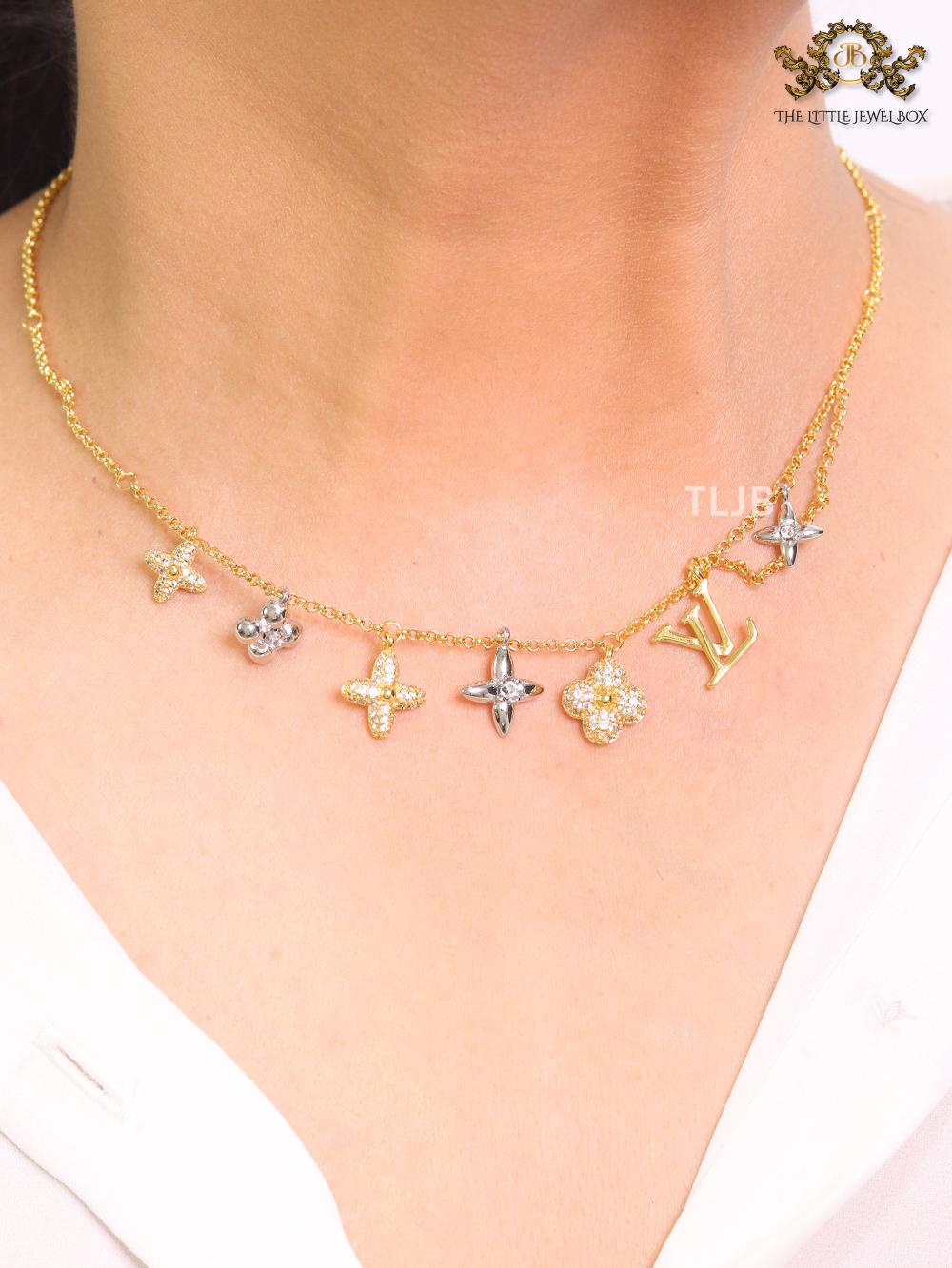 Alphabet L CZ charms gold and platinum chain