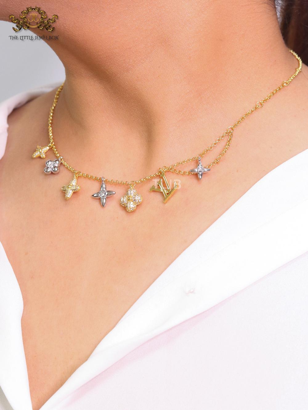 Alphabet L CZ charms gold and platinum chain